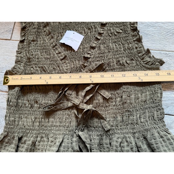 American Eagle Smocked Shirt Small Olive Green Peplum NWT Coquette NWT Milkmaid - Picture 5 of 11